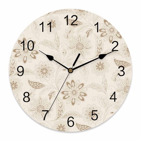 Wall Clock 12 Inch Beige Paisley Pattern Round Silent Decorative Wall Clocks Battery Operated for