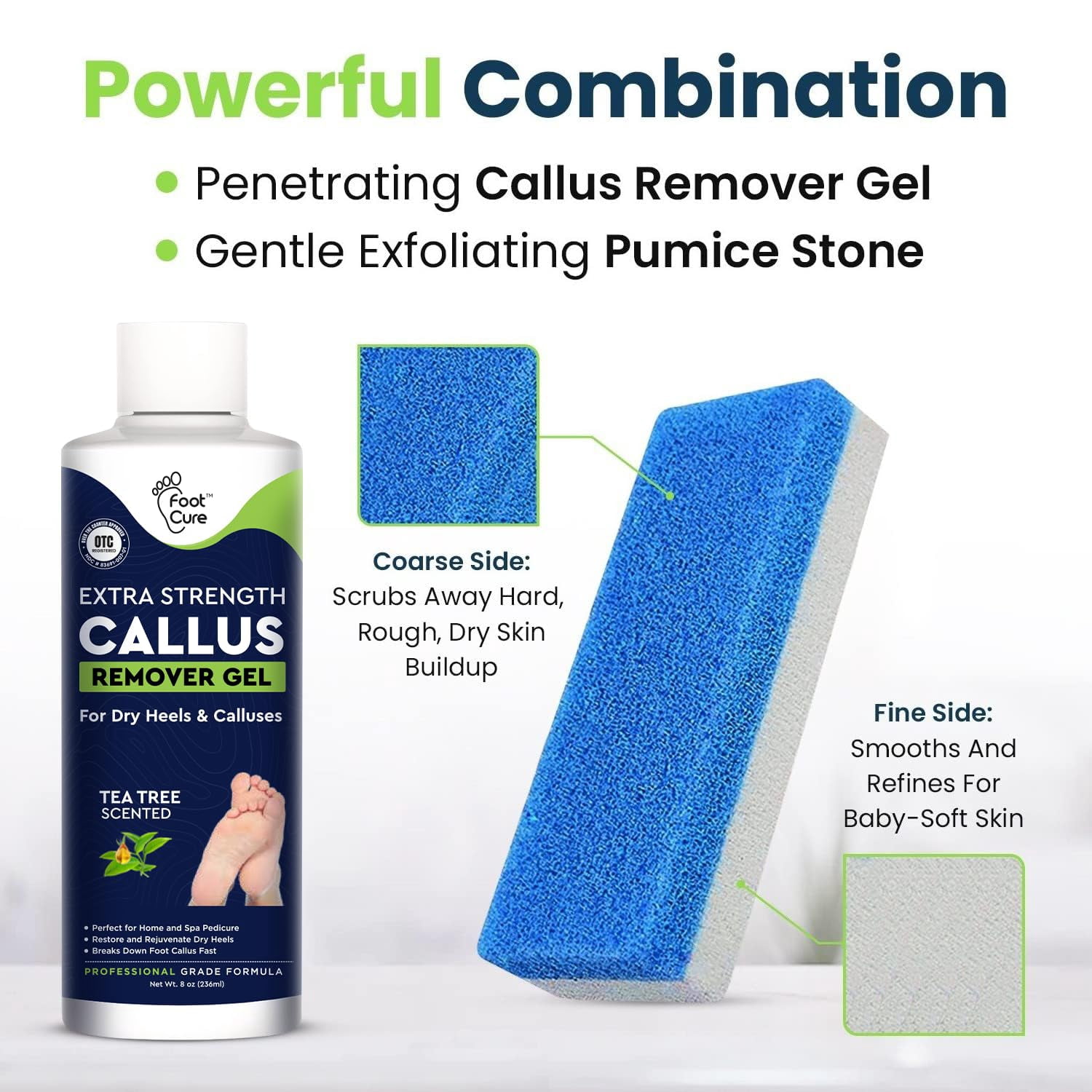 Foot Cure Callus Remover Gel - 2Pcs Strength Foot Callus Remover Gel with Pumice Stone for Dead Skin, Pedicure Spa Tools(16oz)