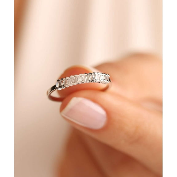 vylahjewellery Baguette 2 Ct Moissanite Diamond Ring Plated White Gold Ring Birthday Anniversary Party Jewelry Gift for Daughter