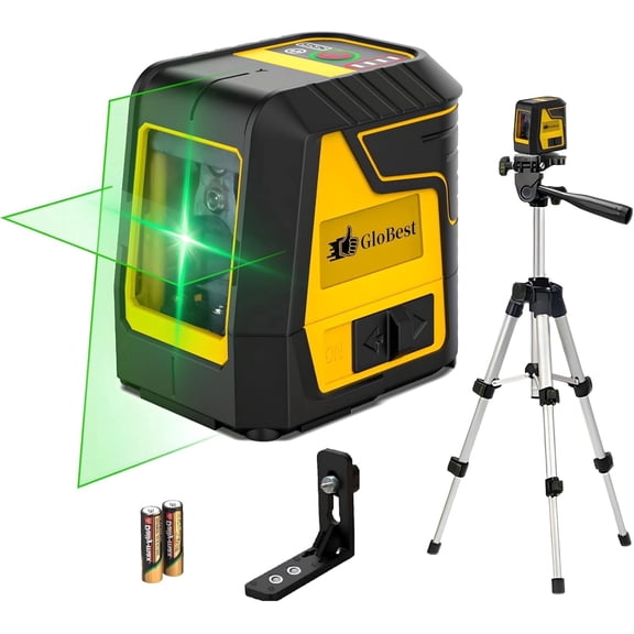 GloBest Laser Level with Tripod, 100ft/30m, IP54 Waterproof, Green Beam, with 360° Rotable Magnetic Bracket, Carry Pouch and 2 AA Batteries