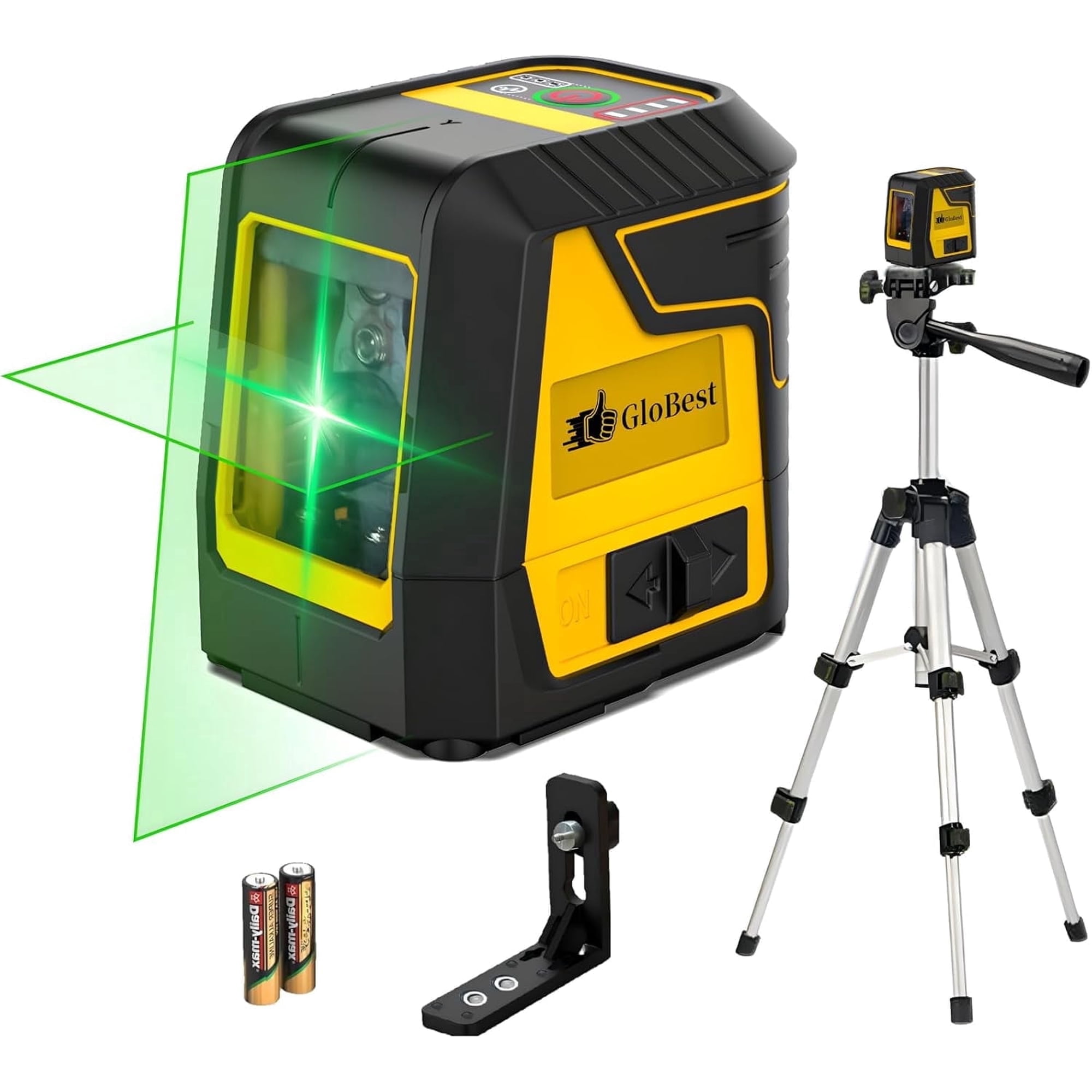 GloBest Laser Level with Tripod, 100ft/30m, IP54 Waterproof, Green Beam, with 360° Rotable Magnetic Bracket, Carry Pouch and 2 AA Batteries