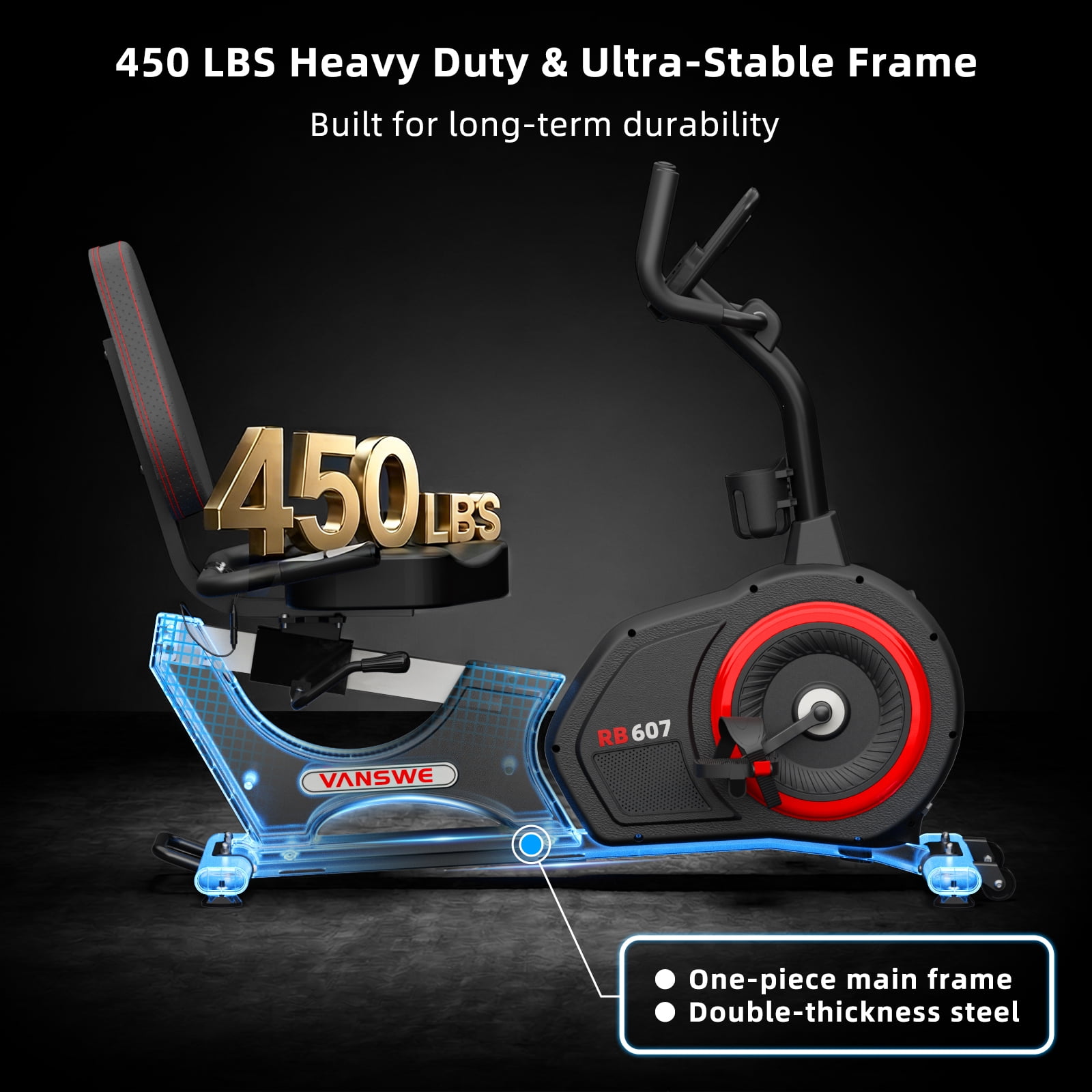 Vanswe Recumbent Exercise Bike with 450 lbs Weight Capacity Backlit Monitor Built-in Programs for Home Cardio Workout