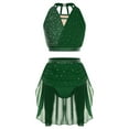 thumbnail image 3 of YiZYiF Women's Lyrical Dance Set Shiny Rhinestones Crop Top with Skirt 2-Piece Modern Dancing Dress Dark Green XXL, 3 of 6