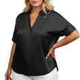 thumbnail image 2 of Cnbwig Womens Tops Plus Size Casual Button Down Shirt Soft Loose Fit Blouse V Neck Short Sleeve Top Elegant Shirts for Everyday Wear, 2 of 5