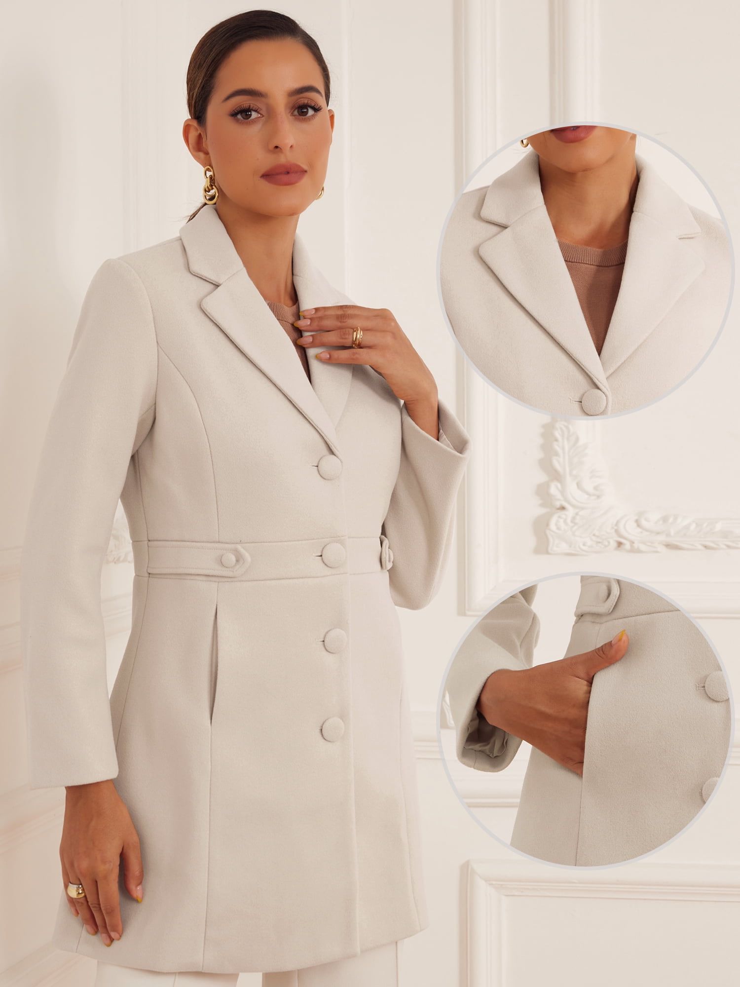 DARING DIVA Women's Single Breasted Button Down Outerwear Pea Coats Apricot L