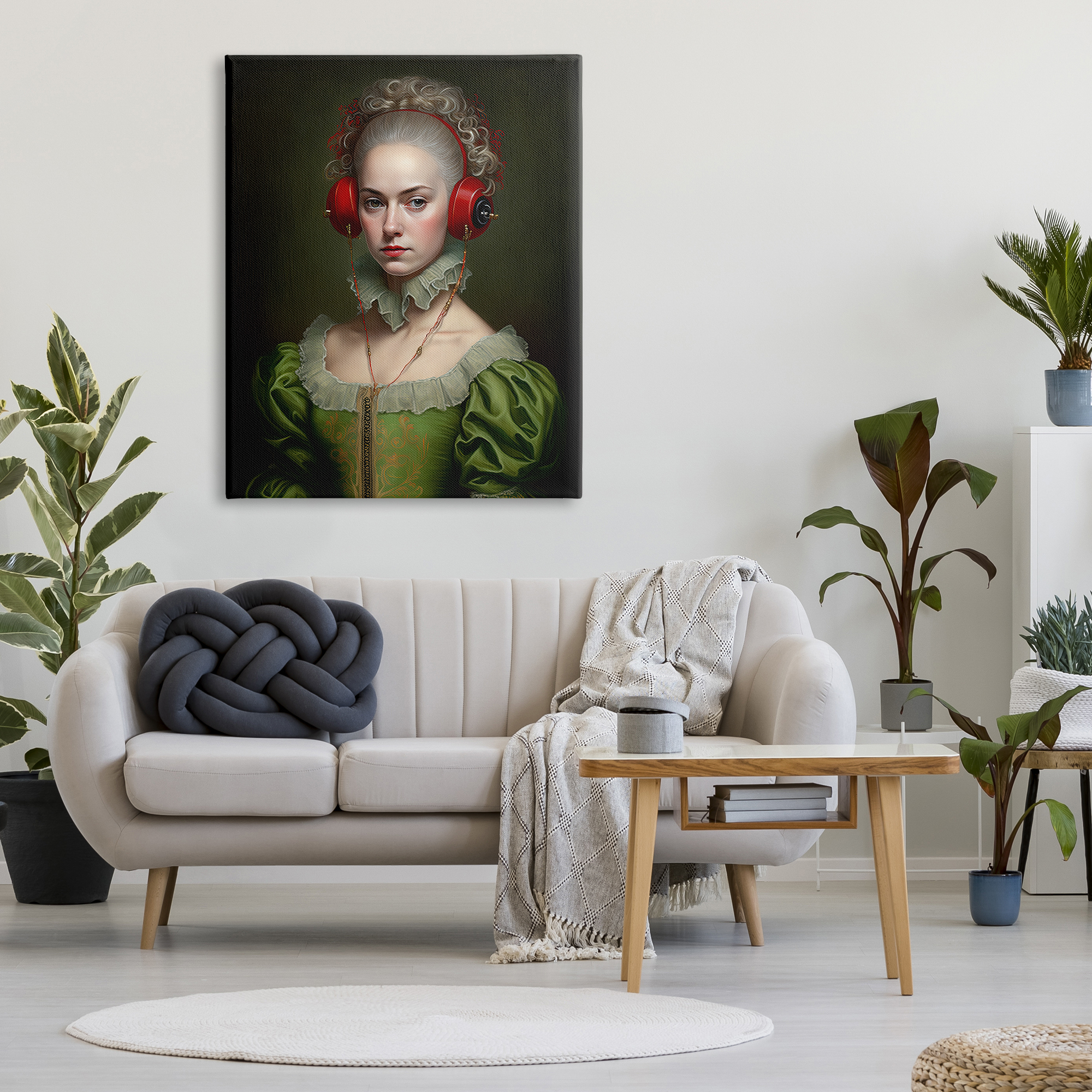 Stupell Industries Classic Portrait with Headphones Beauty & Fashion Painting Gallery Wrapped Canvas Print Wall Art, 36 x 48