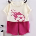 thumbnail image 5 of OSOLU Children Boys Outfits Knit Short Sleeve Football Pattern T-Shirts and Shorts Casual 2 Piece Tracksuit Soft Comfortable Relaxed Holiday Clothing Sets, 5 of 5