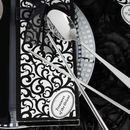

Efavormart Stainless Steel Spoon & Chopsticks Set With Gift Box Ribbon & Tag Lot of 25 PCS