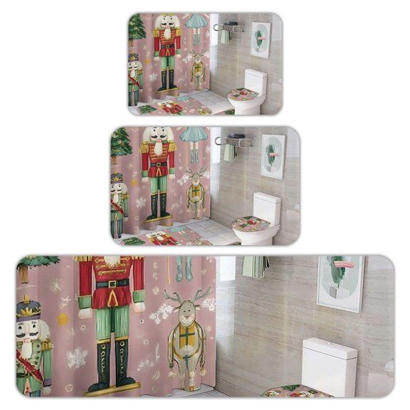 RKSupls Kitchen Rug Set 3 Piece Anti-Slip Flannel Floor Mats, Nutcracker Bathroom Set Washable Absorbent Runner Mats for Kitchen Bathroom Home Decor