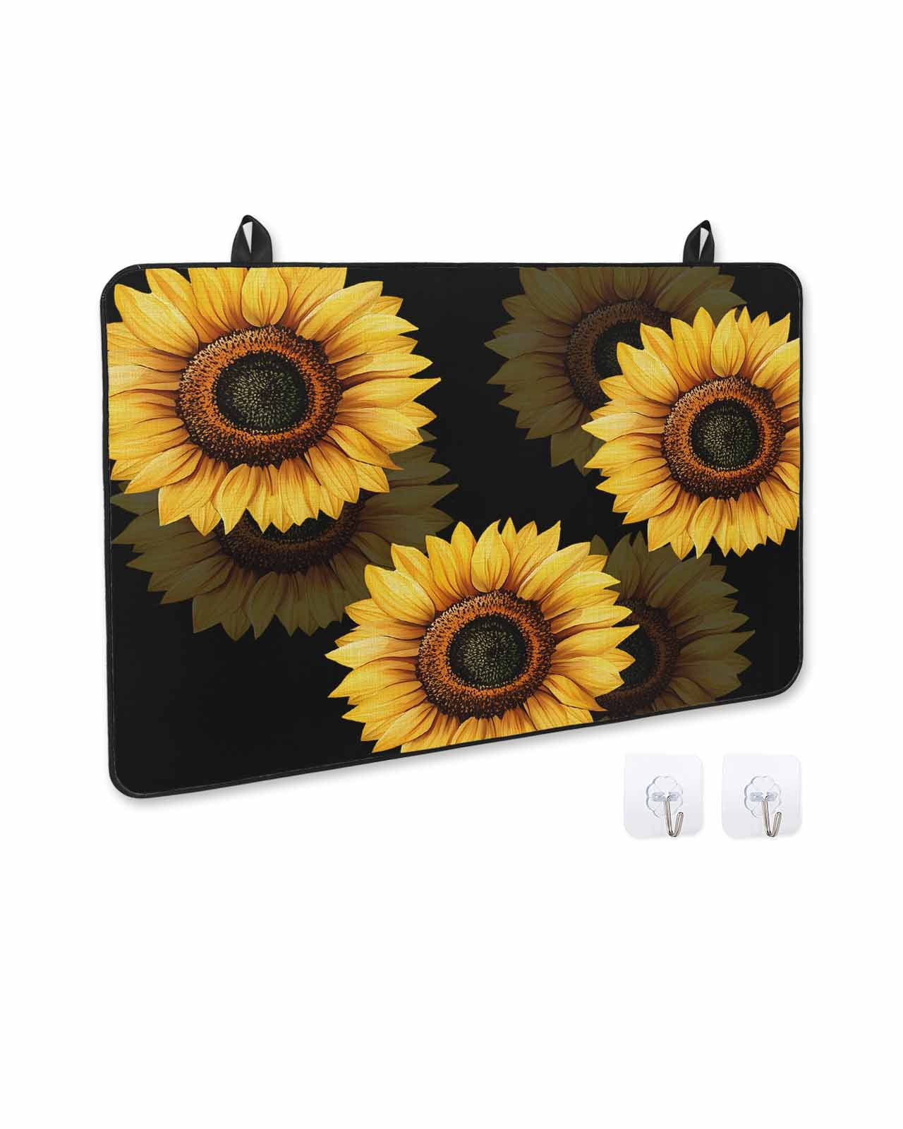 nqOlkjepod Large Induction Cooktop Protector Mat 24"x21", Spring Sunflower Stove Top Covers for Electric Stove, Black Vintage Abstract Painting Stove Burner Cover Mats, Glass Top Stove Cover