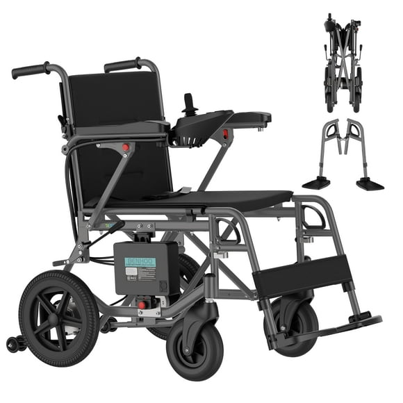 Silla de ruedas eléctrica ROPLASO para adultos, ligera y plegable, con motor eléctrico para personas mayores (gris oscuro)