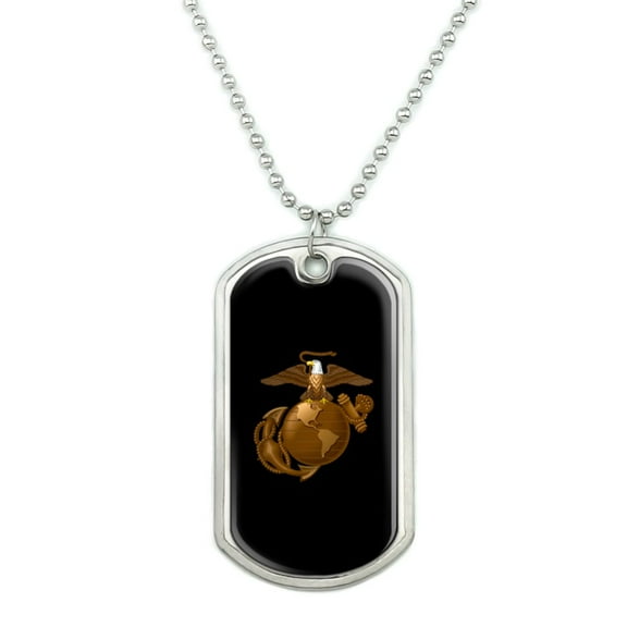 Marine Corps USMC Golden Logo on Black Eagle Globe Anchor Officially Licensed Military Dog Tag Pendant Necklace with Chain
