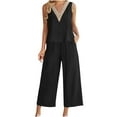 thumbnail image 2 of Tbopshirt Women's 2 Piece Outfits 2PC Fashion Women's V-neck Solid Sleeveless Top + Loose Pocket Pants Suit Wide Leg Pants, 2 of 5