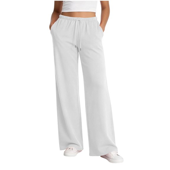 Guluxicc Womens Athletic Pants with Pockets Pull On Loose Straight Leg Trousers for Jogging Running Everyday Summer Fall