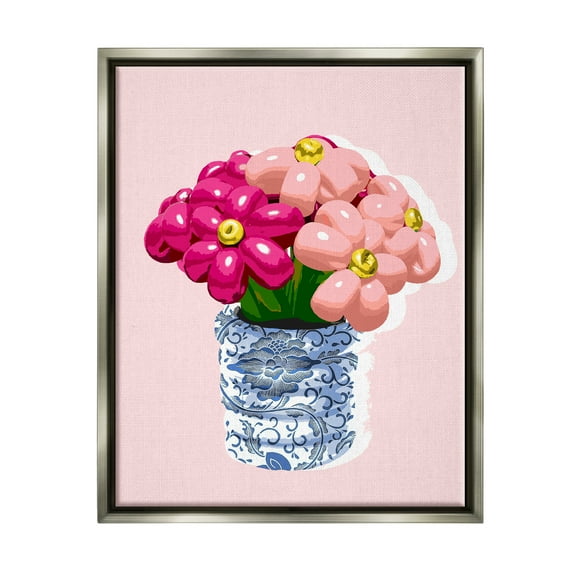 Stupell Industries Balloon Bouquet in Vase Abstract Painting Gray Floater Framed Art Print Wall Art, 17 x 21