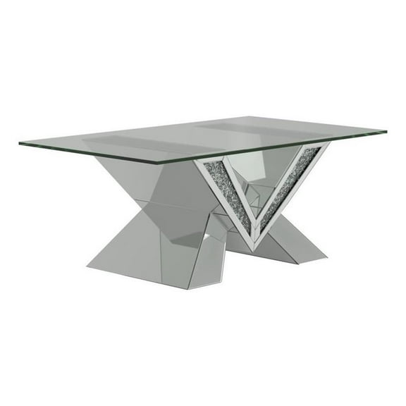 Coaster Taffeta Contemporary V-shaped Coffee Table with Glass Top Silver