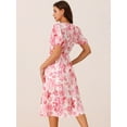 thumbnail image 4 of DARING DIVA Women's Puff Sleeve Cutout Waist Midi Floral Dress with Pockets L Pink, 4 of 5