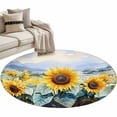 thumbnail image 2 of 4ft Round Rug, Sunflower Summer Non-Skid Rubber Backing Large Area Rugs - Living Room Bedroom Home Office, Vintage Farmhouse Field Floral Indoor Floor Mat Carpets Washable Rug, 2 of 9