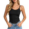 thumbnail image 3 of Gyexs Ribbed Tank Tops for Women Built in Bra Camisole Spaghetti Strap Activewear Summer Top Black Size L, 3 of 6