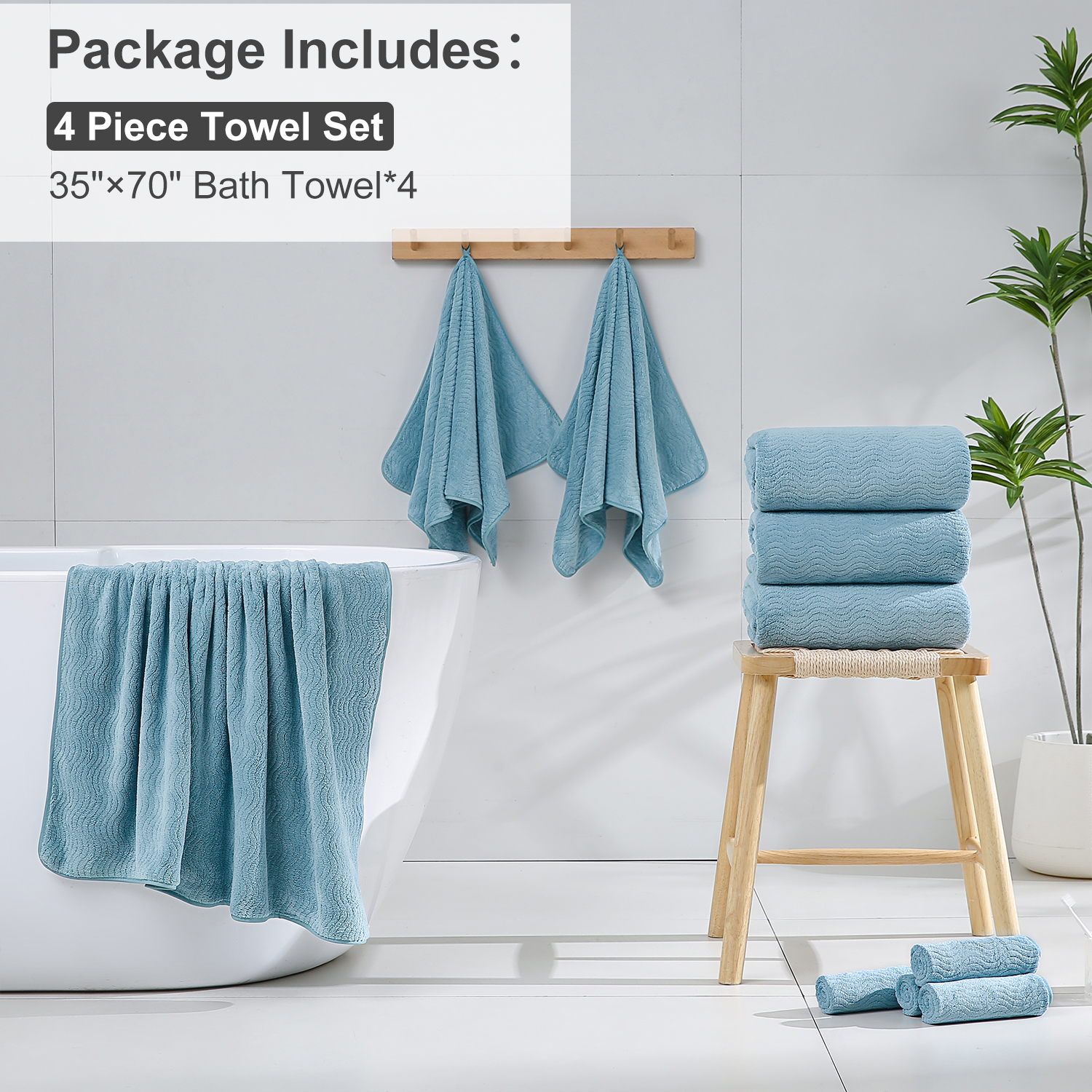 Covina Home 4-Pack Bath Towel Set Green Pine Microfiber Bathroom Towel Set Ultra Soft Plush Oversized Towels Adult Luxury Bath Sheet