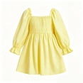 thumbnail image 4 of Fesfesfes Kids Girls Smocked Puff Sleeve Dress Square Neck Ruffle Hem Tiered A-Line Casual Party Outfit for School Daily Wear Autumn Spring Ages 2-13 Years, 4 of 5