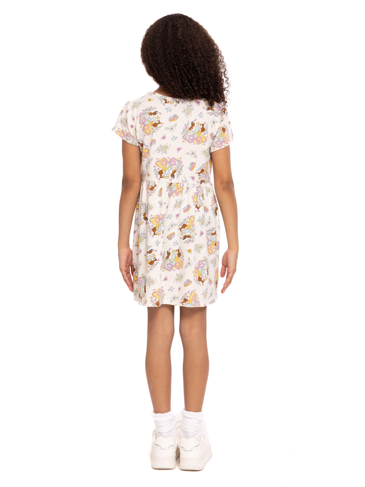 Disney Princess Girls Allover Print Dress with Short Sleeves, Sizes 4-12