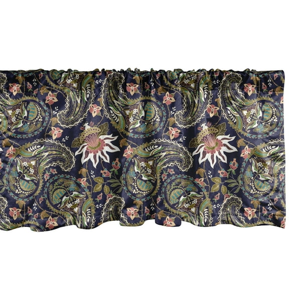 Ambesonne Jacobean Valance Pack of 2, Paisley, 54"X18", Indigo Multicolor