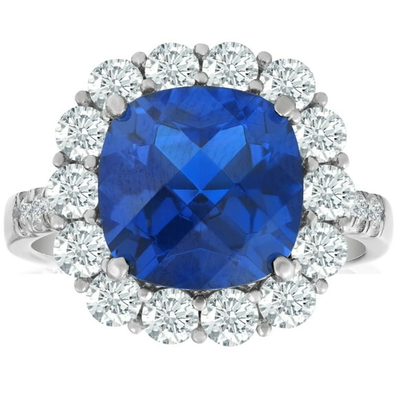 Pompeii 6 1/2 Ct Diamond Halo Created Sapphire Ring 10k White Gold Lab Grown (FG,VS)
