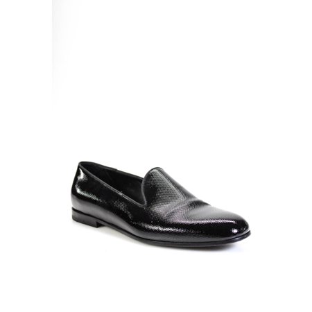 Pre-owned|Giorgio Armani Mens Patent Leather Slide On Tuxedo Loafers Black Size 9
