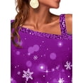 thumbnail image 4 of DYMADE Women Plus Size Snowflake Printed Loose Casual Diagonal Shoulder T-shirt, 4 of 4