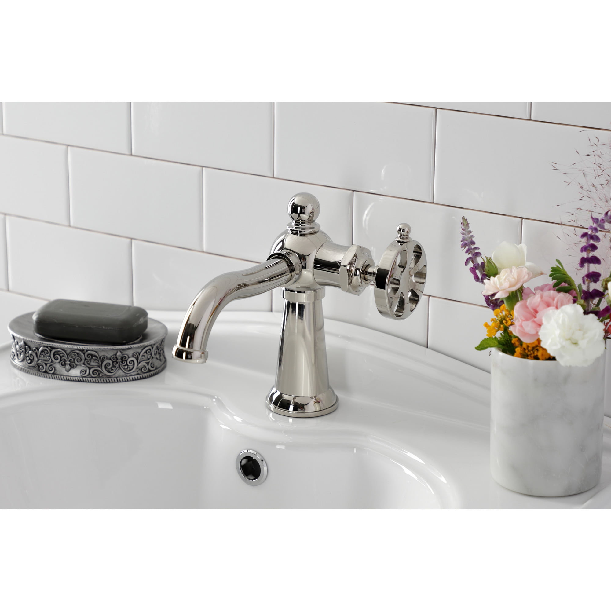 Kingston Brass KS3546RX Belknap One-Handle Single-Hole Bathroom Faucet with Push Pop-Up Drain, Polished Nickel