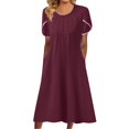 thumbnail image 1 of B91xZ Robes Printemps Été Femmes Décontractées Col en V Manches Courtes Robe Maxi Ceinturée Longue Fluide Invité de Mariage, Rouge TTG, 1 of 5