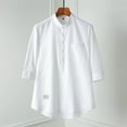 thumbnail image 4 of pstuiky Camisas de vestir de manga corta para hombre, Camisa informal de lino con botones, manga tres cuartos y cuello alto para hombre, color liso ropa de hombre xxxl, 4 of 6