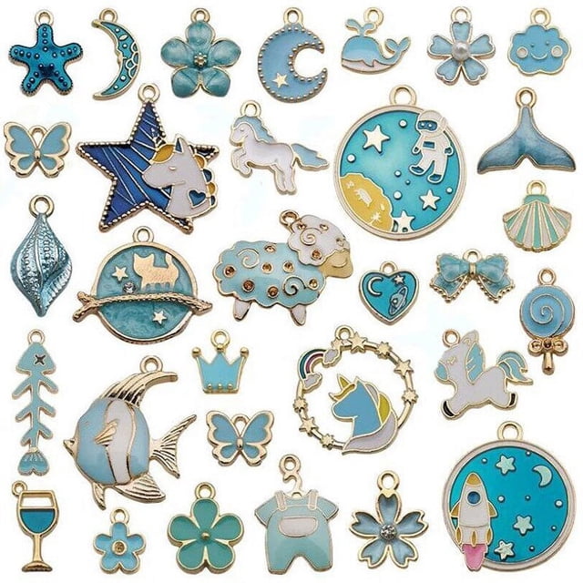 MesaSe 31Pcs/Set Fruit Animal Mixed Enamel Charms Pendants DIY Jewelry Making Craft