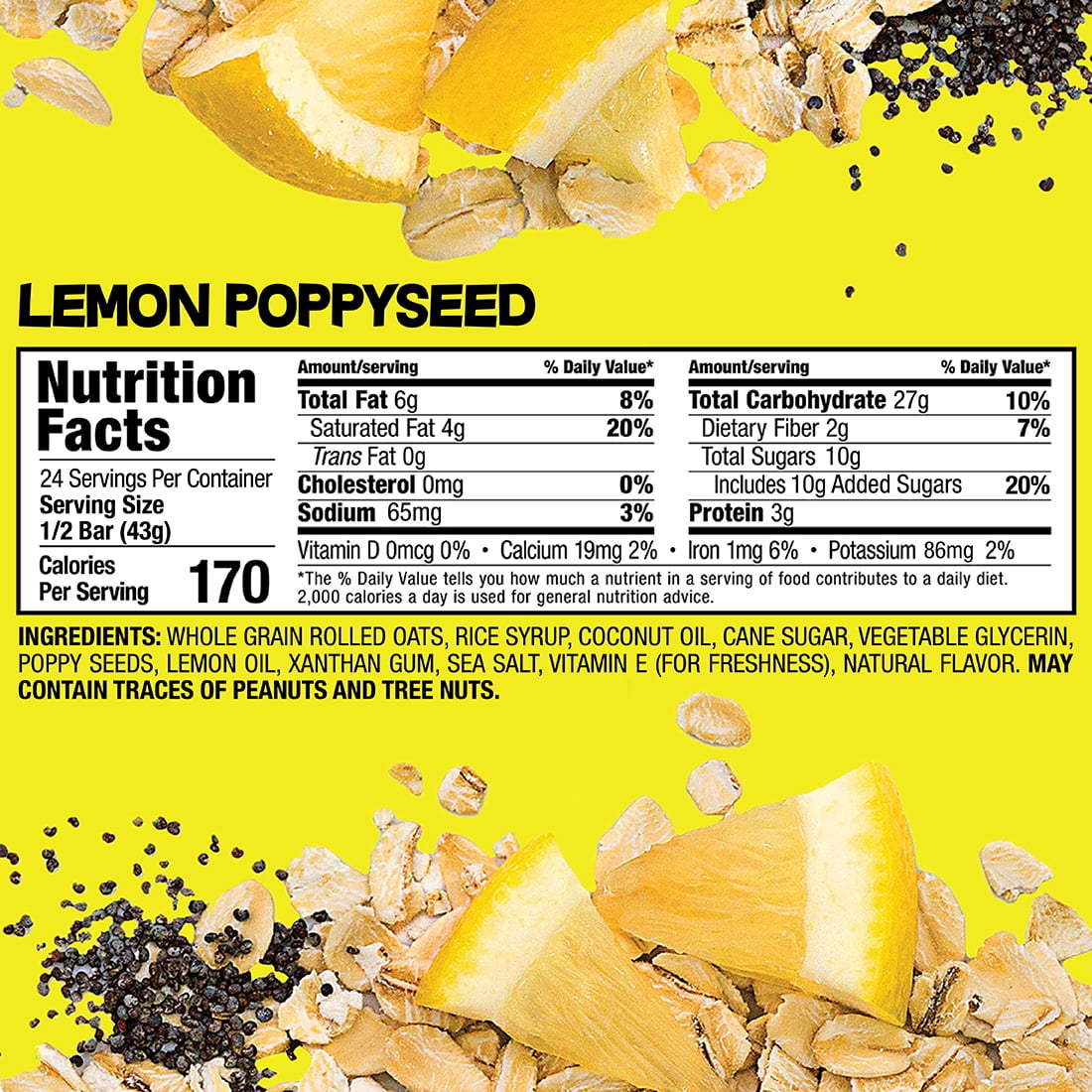 Bobo's Oat Bars, Gluten Free, Lemon Poppyseed, 3 Oz, 12 Count