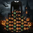 thumbnail image 2 of Halloween Costumes Women , Ladies Casual Dress Gothic Retro Fashion Print Long Sleeve A Line Pleated Swing Dress Round Neck Vintage Witch Party Cocktail Dresses, 2 of 6
