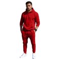 thumbnail image 2 of Men's Winter 2-Piece Casual Set, Solid Color Fleece Pullover Hoodie and Pants, Warm Lounge Wear For Everyday Cold Weather,Red,M, 2 of 8