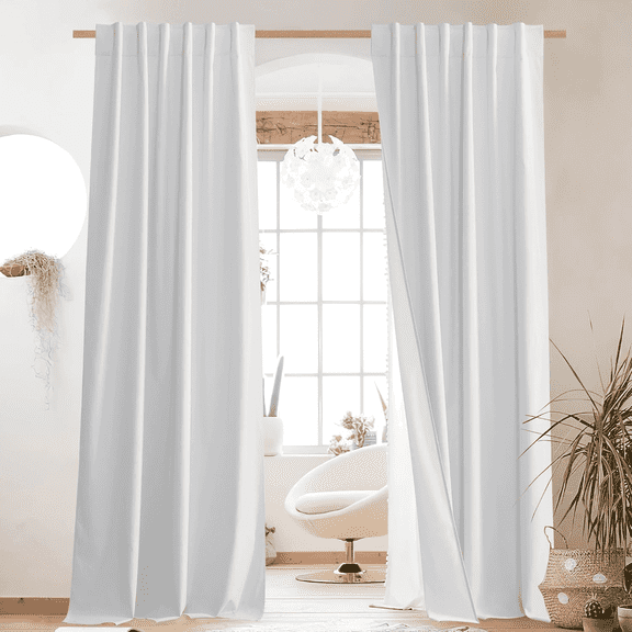NICETOWN 100% Blackout Curtains for Bedroom Thermal Insulated Privacy Farmhouse Window Treatment, W52 x L95, Set of 2, White