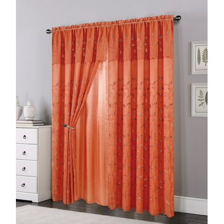 Set Of 2 Lucia Embroidered Curtains With Attached Valance And