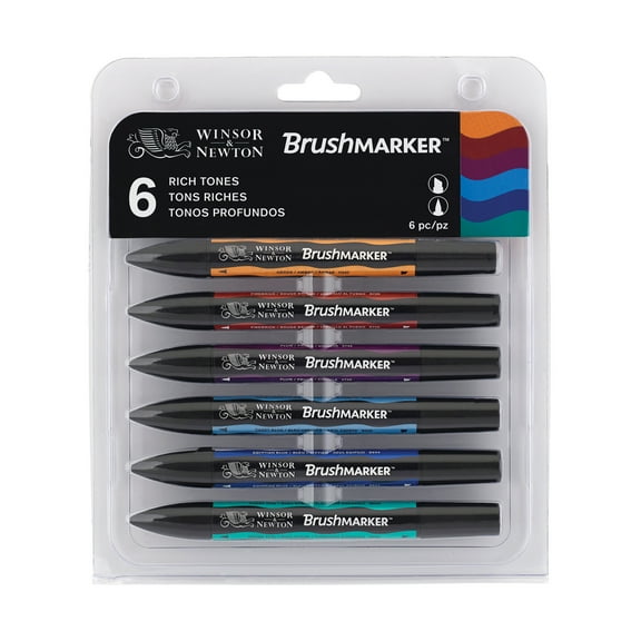 Winsor & Newton BrushMarker Set, 6-Colors, Rich Tones