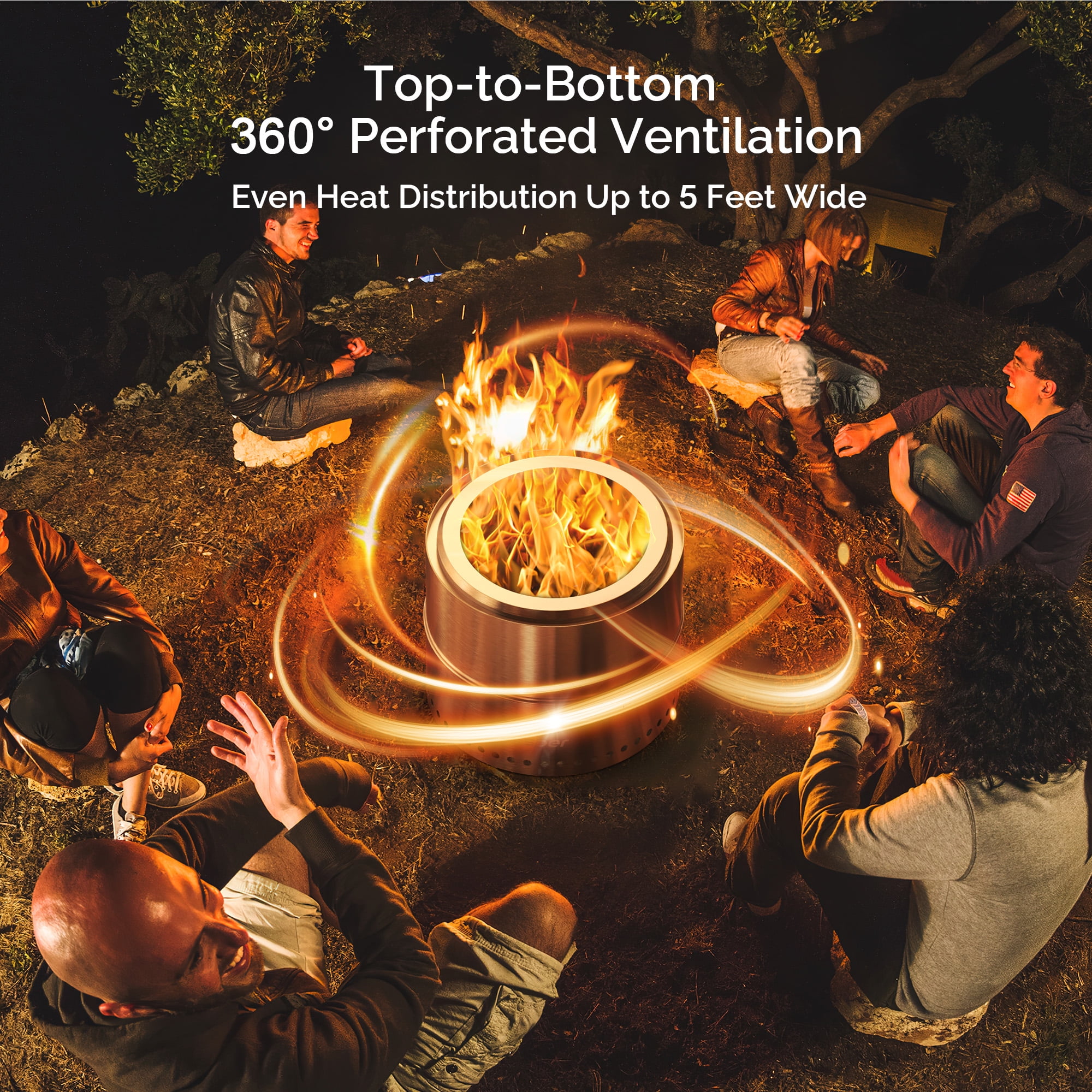 Waykar 19 inch Smokeless Fire Pit for Outside, Portable Collapsible Stainless Steel Firepit with Poker and Carry Bag for Backyard, Patio, Garden, Picnic, Bonfire
