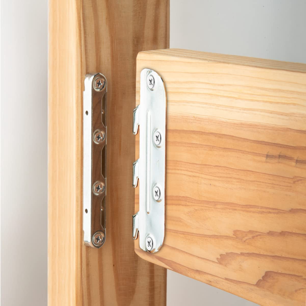 POWERTEC 8 Set Surface Mounted Bed Rail Brackets, Bed Frame Fasteners Hardware with Mounting Screws, Bed Rail Hooks for Wood Bed Frame, Silver, 71425-P2