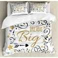 thumbnail image 1 of Dream Duvet Cover Set Queen Size, Swirls with Arrows and Dots Inspirational Dream Big Calligraphy Illustration, 3 Piece Bedding Set with 2 Pillow Shams, Pale Brown Black, by Ambesonne, 1 of 3
