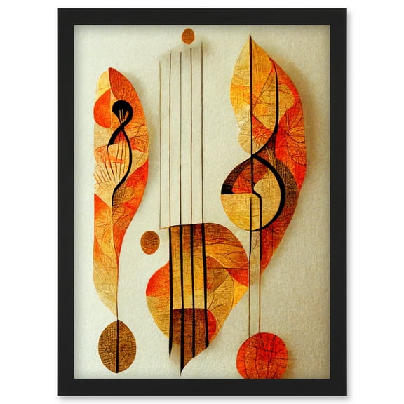 Modern Abstract Musical Symbol Clef and Staff in Warm Autumn Colours Artwork Framed Wall Art Print A4