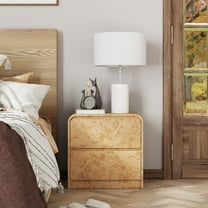 COZAYH Farmhouse 2 Drawer Wood Nightstand with Rounded Edge, Modern Bedside Table Mid Century Side Table for Living Room, Bedroom, Burl Finish, Natural
