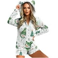 thumbnail image 3 of yoeyez Adult Onesie Pjs for Women Cute Christmas Fleece Pajamas Short Jumpsuit Long Sleeve Hooded Sherpa Romper Sexy Santa Print Bodysuit, 3 of 7