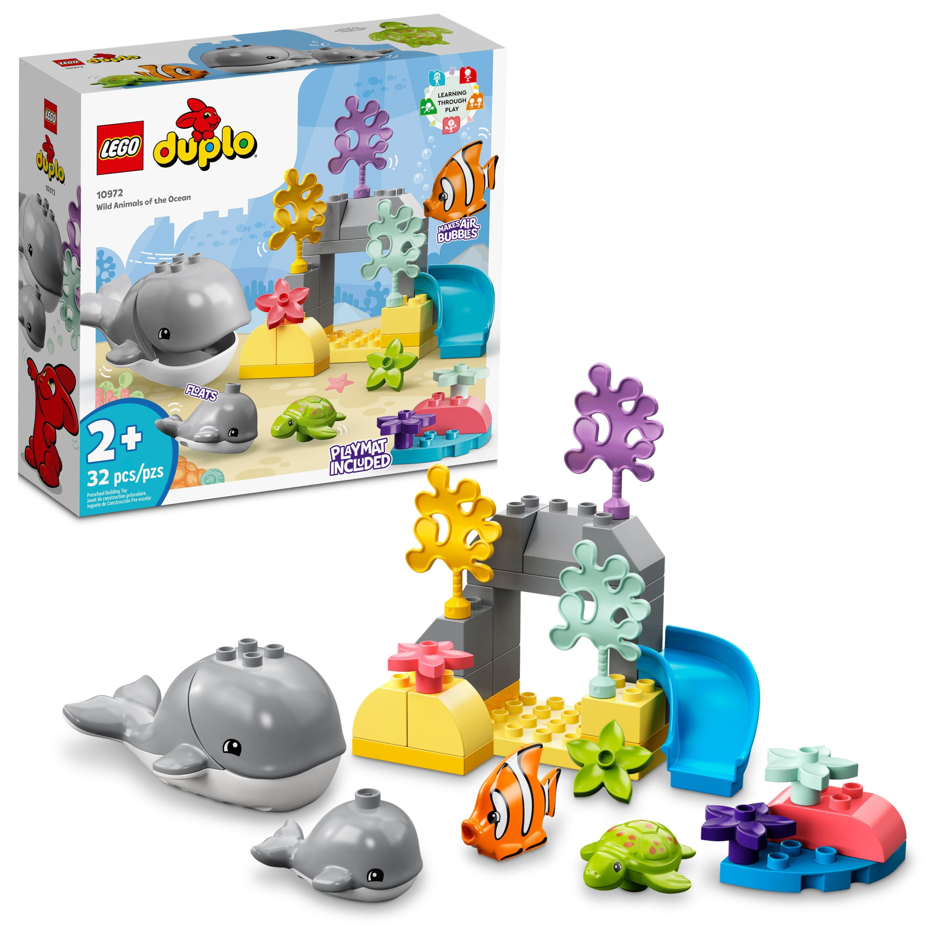 LEGO DUPLO Wild Animals of the Ocean Set 10972, with Whale and Turtle Sea Animal Figures & Playmat, Educational Toys for Kids, Easter Colors, Great Easter Basket Stuffer for Toddlers 2 Plus Years Old