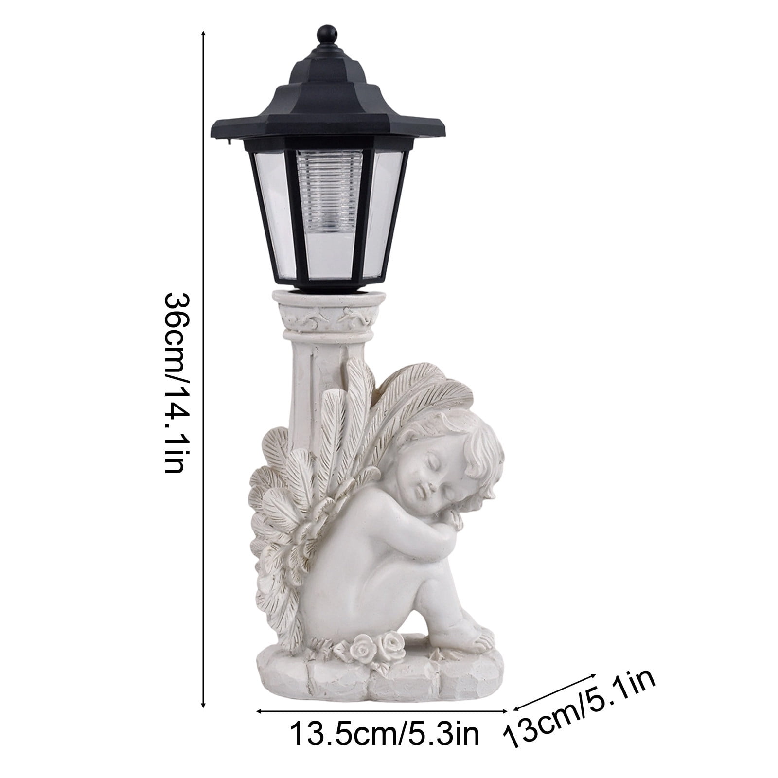 Solar Garden Light Statue Resin Figurine, 14 Inch Outdoor LED Angel Decor for Yard Patio Pathways, Waterproof Memorial Gift Home