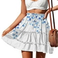 thumbnail image 2 of Nmnitkp Skirts for Women 2025 New Model,Women's Skirts Summer Boho Floral Print Mini Skirt High Waist Drawstring Tiered Skirts Blue,XL, 2 of 6