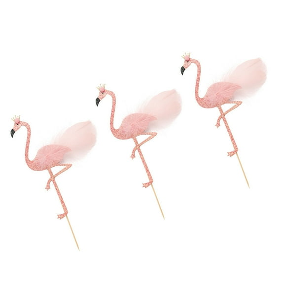 Masteelf Flamingo Cake Toppers Pink Paper Dessert Decor for Birthday Parties and Kids Anniversaries 3pcs